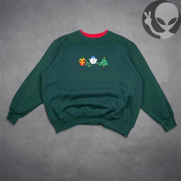 Women's XL Green Christmas Crewneck Sweater Holiday winter - Picture 3 of 6